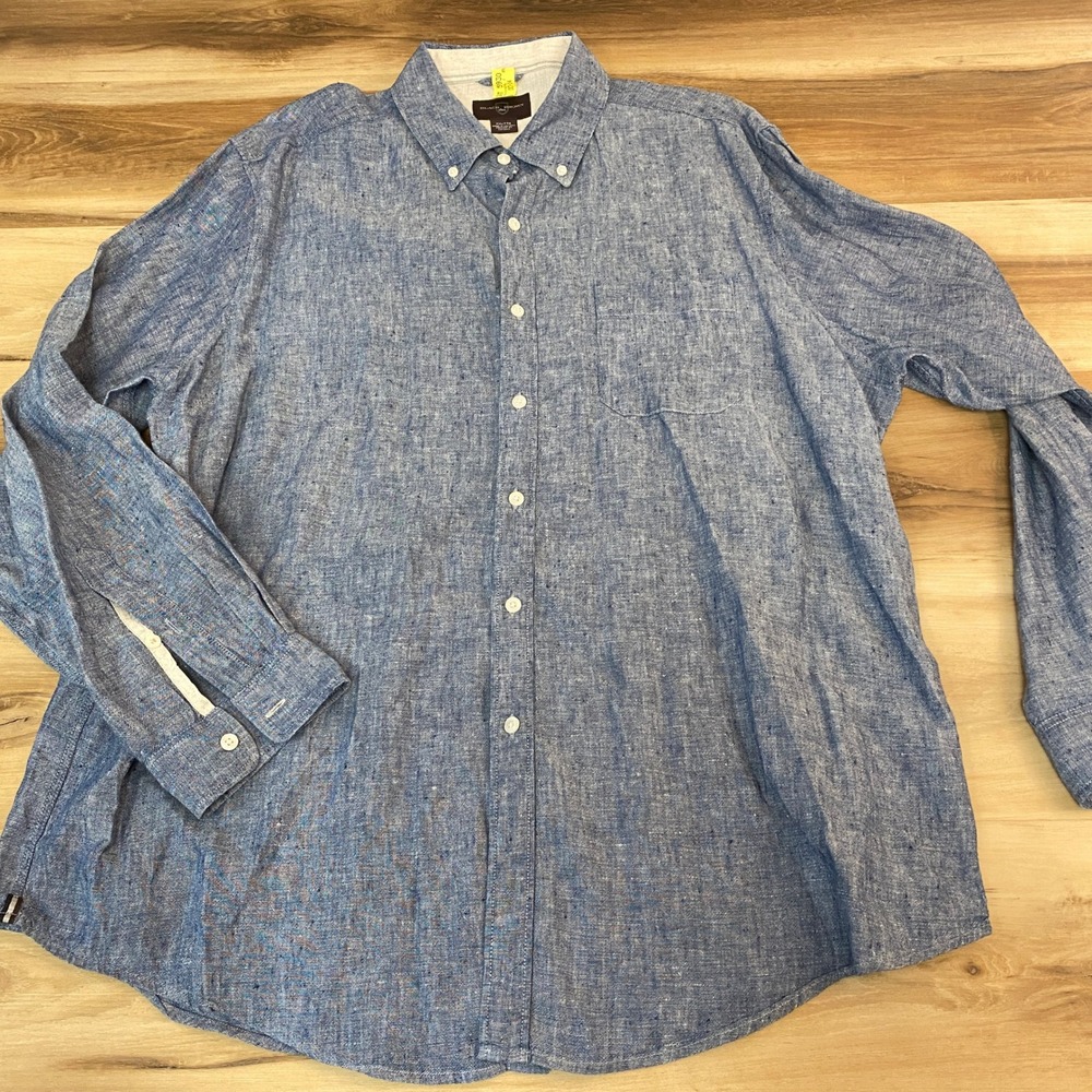 BLACK BROWN 1826 Linen Shirt Mens XXL Blue Button Down Casual‎